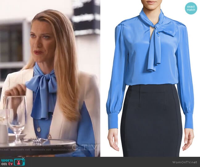 Diane von Furstenberg High Neck Long-Sleeve Silk Bow Blouse worn by Sydney (Heather Doerksen) on Take Two