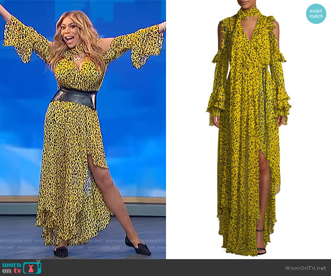 Diane von Furstenberg Ruffle Long-Sleeve Printed High-Low Maxi Dress worn by Wendy Williams on The Wendy Williams Show