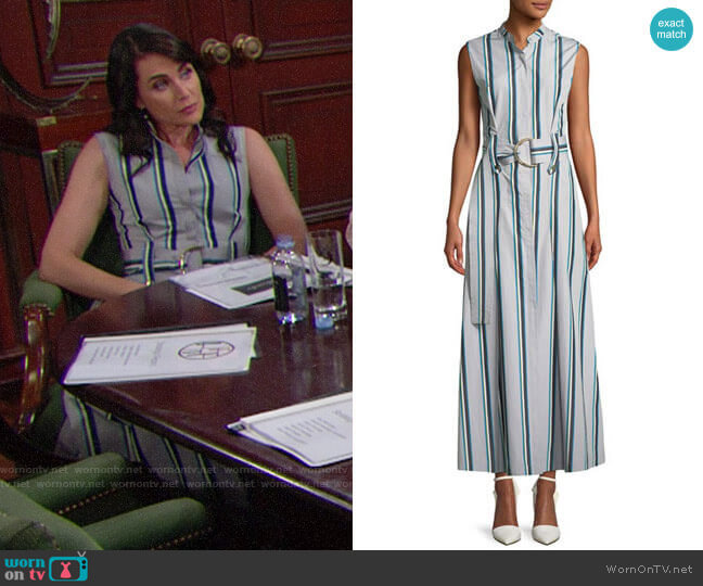 Diane von Furstenberg Striped Sleeveless Belted Maxi Dress worn by Quinn Fuller (Rena Sofer) on The Bold and the Beautiful