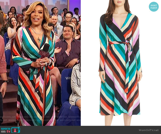 Diane von Furstenberg Stripe Silk Wrap Midi Dress worn by Wendy Williams on The Wendy Williams Show