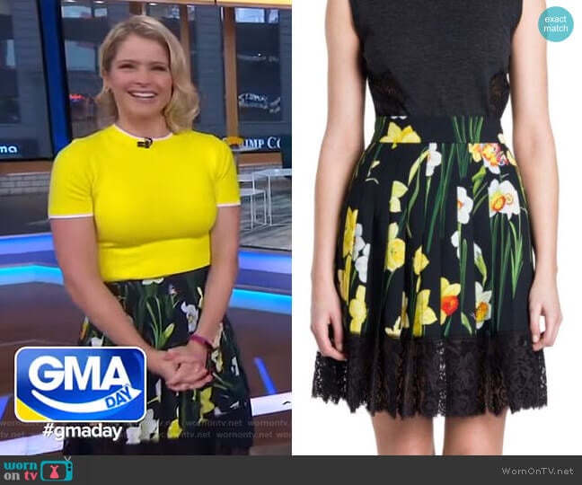 Dolce & Gabbana Lace Hem Floral Skirt worn by Sara Haines on Good Morning America