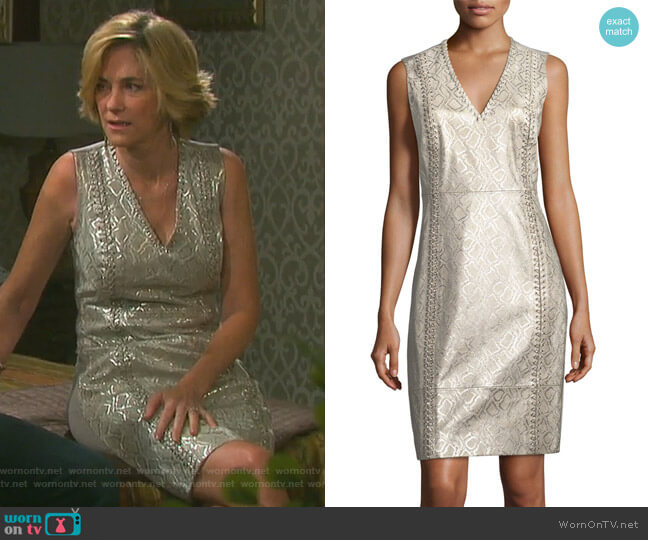 Elie Tahari Emily Metallic Lace-Up Dress worn by Eve Donovan (Kassie DePaiva) on Days of our Lives