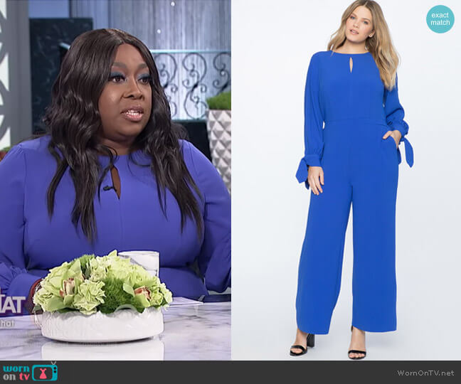 Eloquii Wide Leg Jumpsuit with Tie worn by Loni Love on The Real