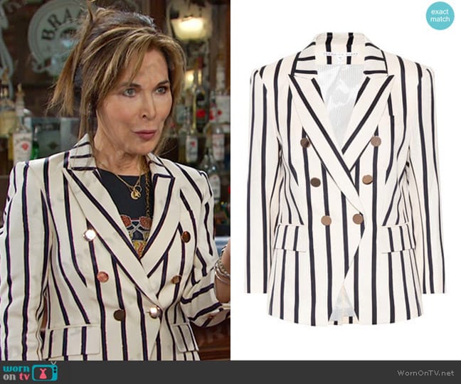 Veronica Beard Empire striped dickey blazer worn by Kate Roberts (Lauren Koslow) on Days of our Lives