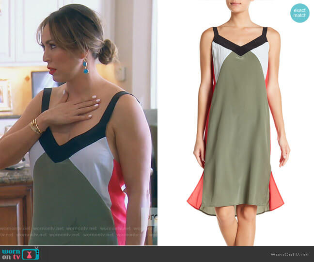 Equipment Robbi Silk Colorblock Slip Dress worn by Kelly Dodd on The Real Housewives of Orange County