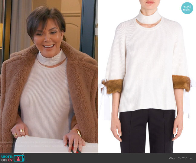 Fendi Cashmere Mink-Cuff Knit Sweater worn by Kris Jenner on Keeping Up with the Kardashians