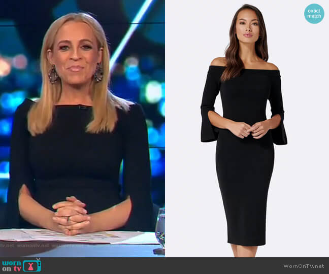 Forever New Daisy Off Shoulder Pointelle Dress worn by Carrie Bickmore on The Project