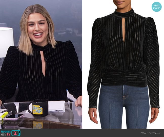 Frame Smocked Velvet Party Top worn by Carissa Loethen Culiner on E! News