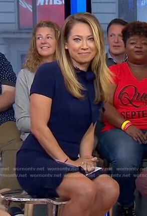 Ginger’s navy tie neck dress on Good Morning America