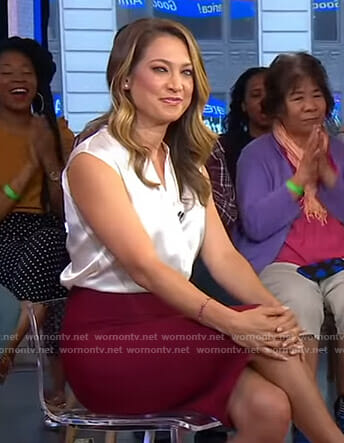 Ginger’s white sleeveless blouse and red skirt on Good Morning America
