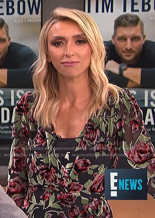 Giuliana’s black rose print wrap dress on E! News