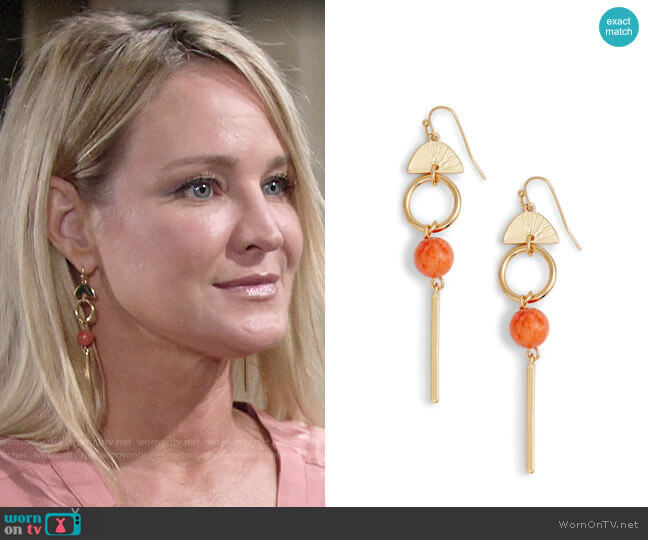 Halogen Geo Linear Drop Earrings worn by Sharon Newman (Sharon Case) on The Young and the Restless
