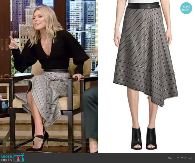 Helmut Lang Striped Basketweave Midi Skirt worn by Kelly Ripa on Live with Kelly and Mark
