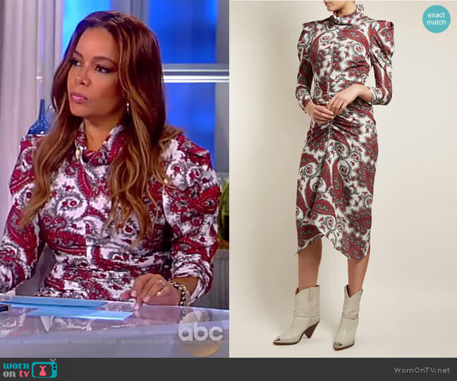 Isabel Marant Tizy paisley-print silk high-neck dress worn by Sunny Hostin on The View