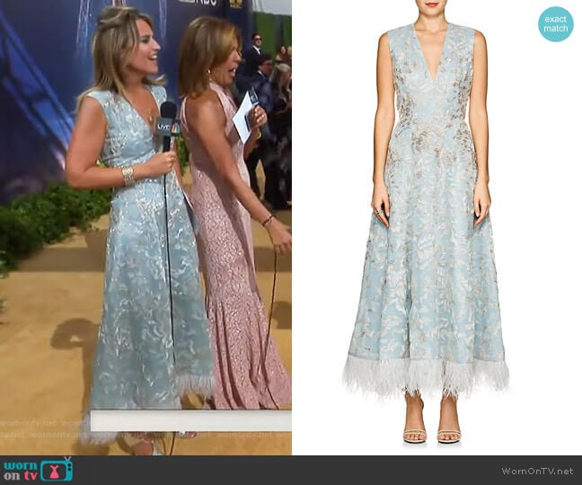J. Mendel Feather-Trimmed Beaded Silk Cocktail Dress worn by Savannah Guthrie on Today