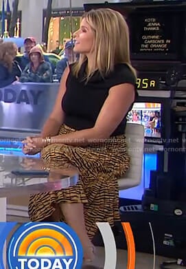 Jenna’s yellow tiger print midi skirt on Today