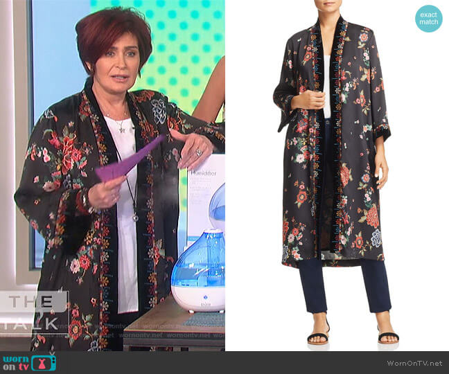 Velvet-Trim Floral Kimono worn by Sharon Osbourne on The Talk