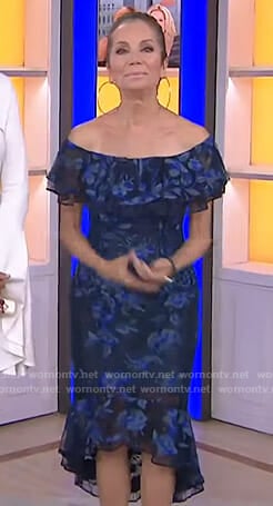 Kathie’s blue floral off-shoulder dress on Today