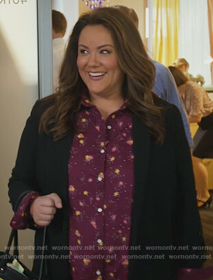 Katie’s red floral blouse on American Housewife