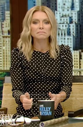 Kelly’s black polka dot dress on Live with Kelly and Ryan