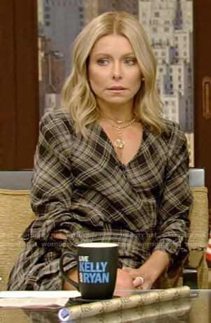 Kelly’s plaid wrap mini dress on Live with Kelly and Ryan