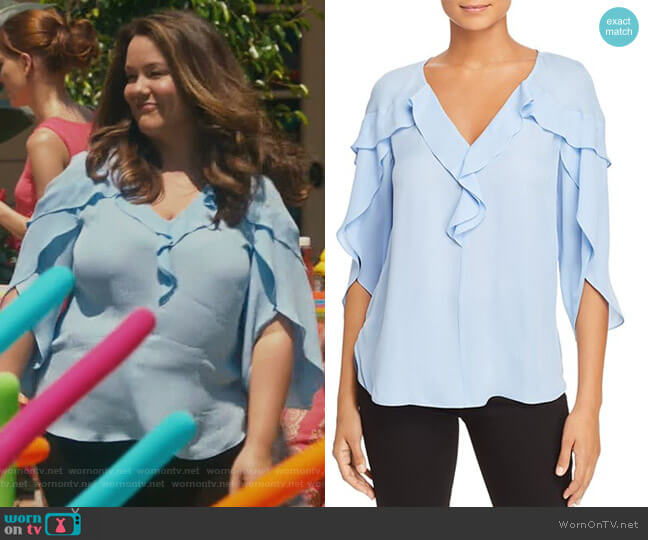 Kobi Halperin Adelynne Ruffle-Trim Blouse worn by Katie Otto (Katy Mixon) on American Housewife