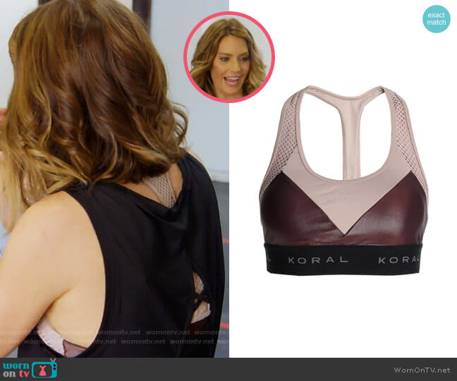 Koral Mesh-Paneled Two-Tone Sports Bra worn by Cary Deuber on The Real Housewives of Dallas