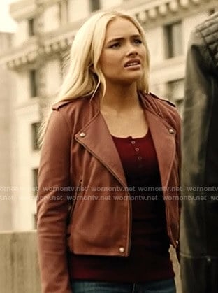 Lauren’s red moto jacket on The Gifted