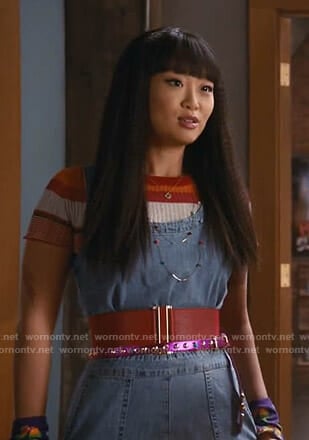 Monica’s multicolor striped tee on Take Two