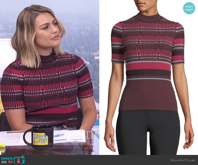 Opening Ceremony Fitted Ribbed Short-Sleeve Striped Top worn by Carissa Loethen Culiner on E! News