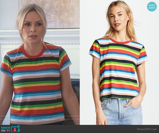 Pam & Gela Rainbow Stripe Tee worn by Tamra Judge on The Real Housewives of Orange County