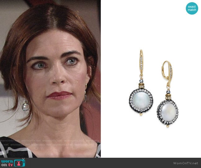 Paul & Pitü Naturally Two-Tone Freshwater Pearl & Crystal Pavé Drop Earrings worn by Victoria Newman (Amelia Heinle) on The Young and the Restless
