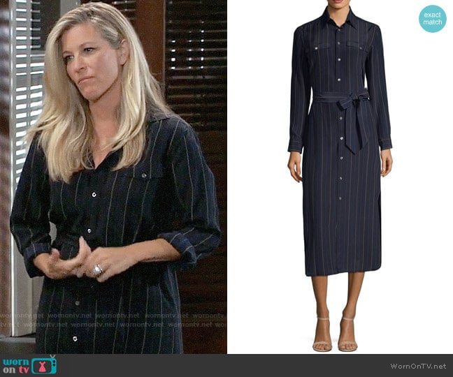 Polo Ralph Lauren Pinstripe Silk Maxi Shirtdress worn by Carly Spencer (Laura Wright) on General Hospital
