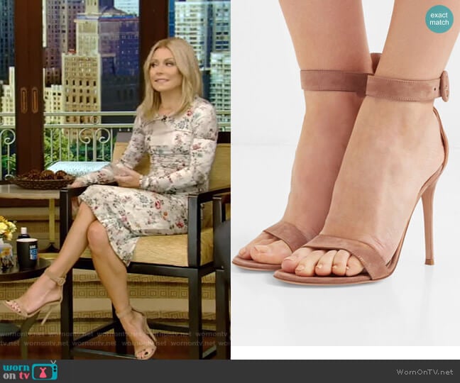 Gianvito Rossi Portofino Suede Sandals worn by Kelly Ripa on Live with Kelly and Mark