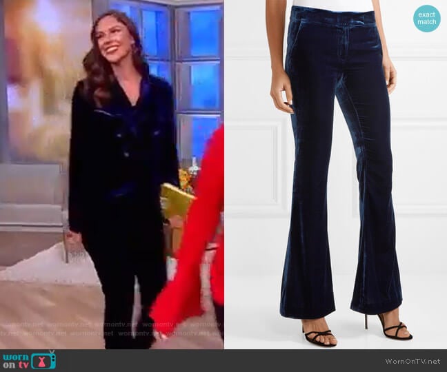 Rachel Zoe Hall velvet flared pants worn by Abby Huntsman on The View