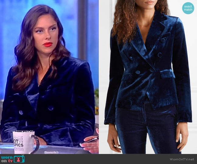 Rachel Zoe Hannah double-breasted velvet blazer worn by Abby Huntsman on The View