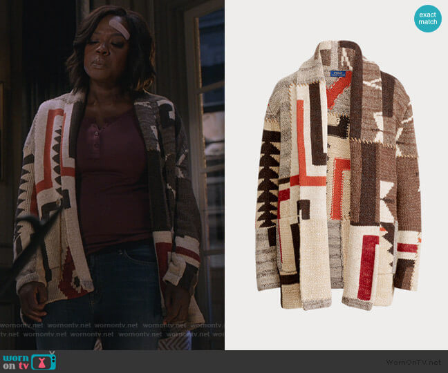 Polo Ralph Lauren Geometric Shawl Cardigan worn by Annalise Keating (Viola Davis) on How to Get Away with Murder
