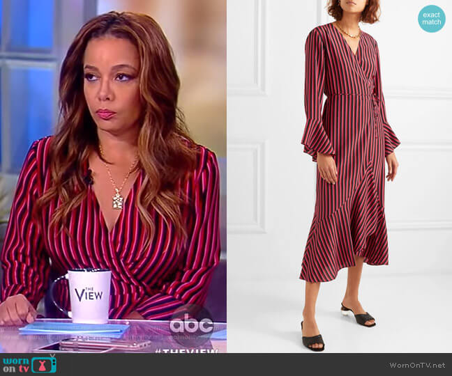 Rixo London Laura Jackson Luna striped silk-crepe wrap dress worn by Sunny Hostin on The View