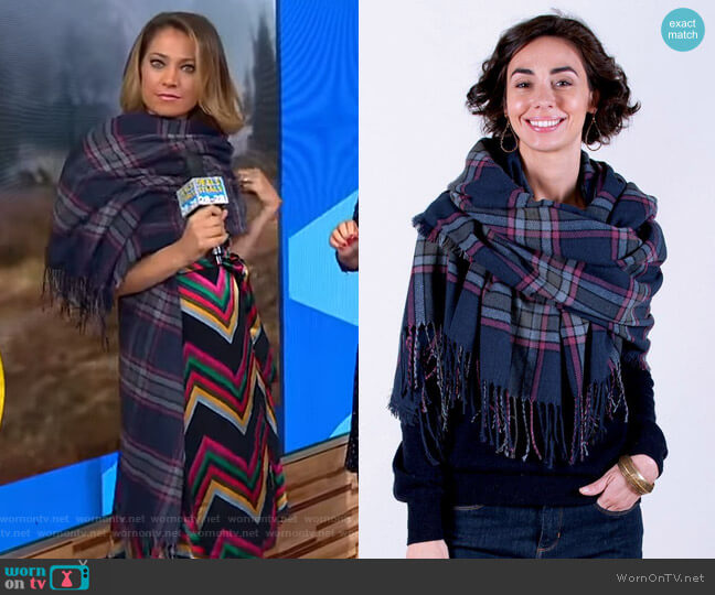 Rock Flower Paper Plaid Wrap Blanket Scarf worn by Ginger Zee on Good Morning America
