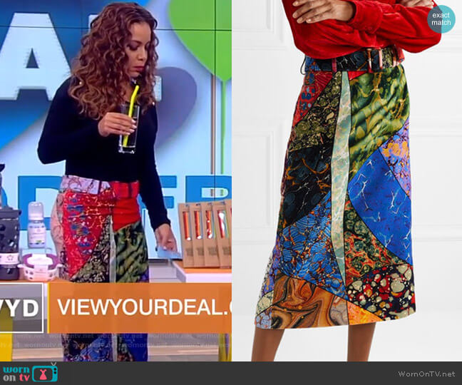 Rosie Assoulin Belted printed cotton-velvet midi skirt worn by Sunny Hostin on The View