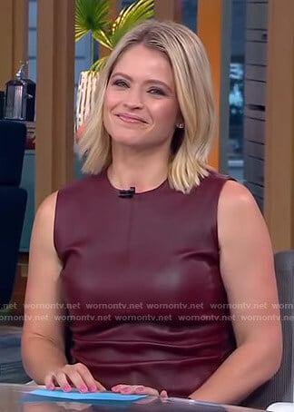 Sara’s burgundy sleeveless leather top on GMA Day