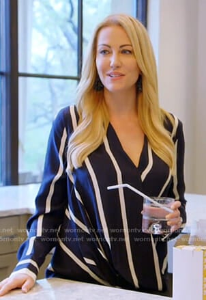 Stephanie’s navy striped blouse on The Real Housewives of Dallas