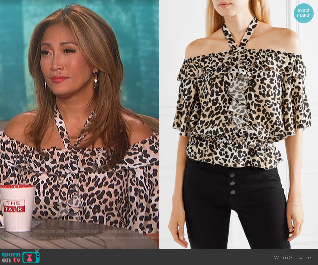 Temperley London Leopard Print Blouse worn by Carrie Inaba on The Talk