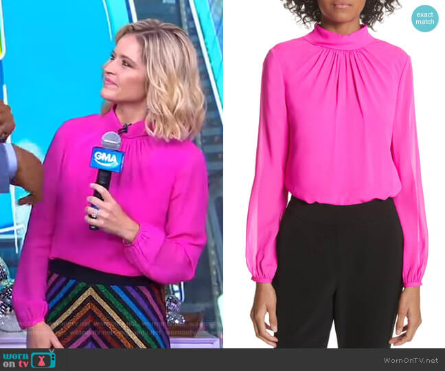 Ted Baker Ruched Silk High Neck Blouse worn by Sara Haines on Good Morning America