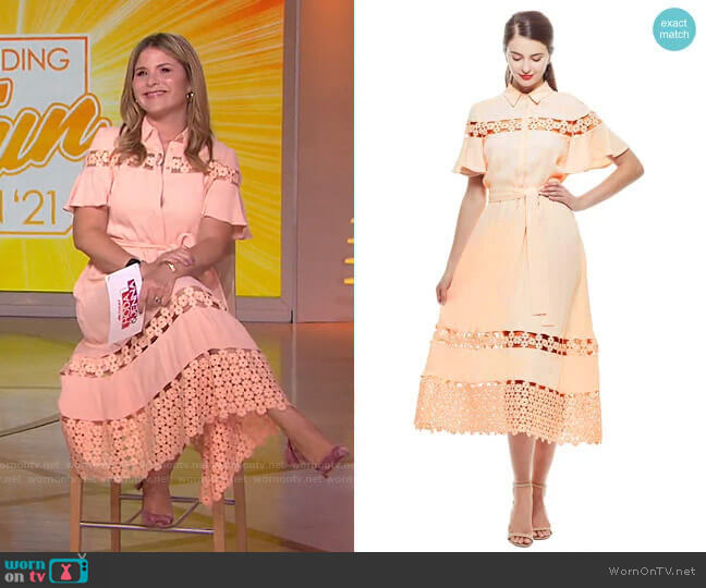 Lela Rose Textured Lace Inset Flutter Sleeve Shirt Dress worn by Jenna Bush Hager on Today