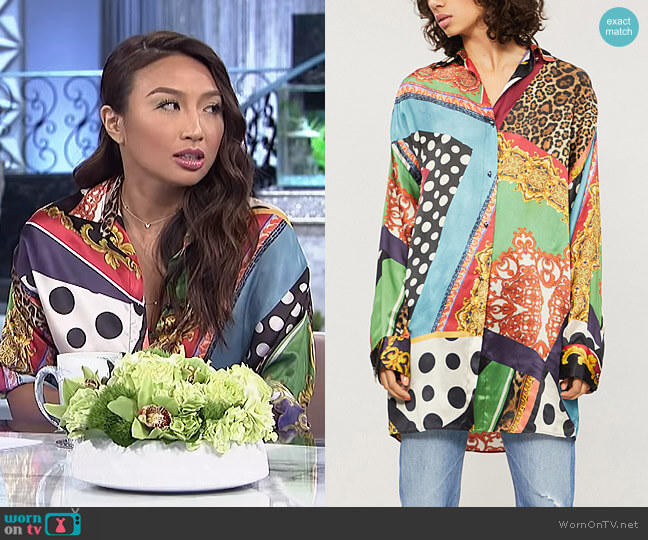 The Kooples Baroque Printed Silk Shirt worn by Jeannie Mai on The Real
