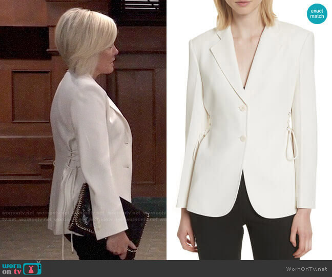 Theory Admiral Lace-Up Crepe Jacket worn by Ava Jerome (Maura West) on General Hospital