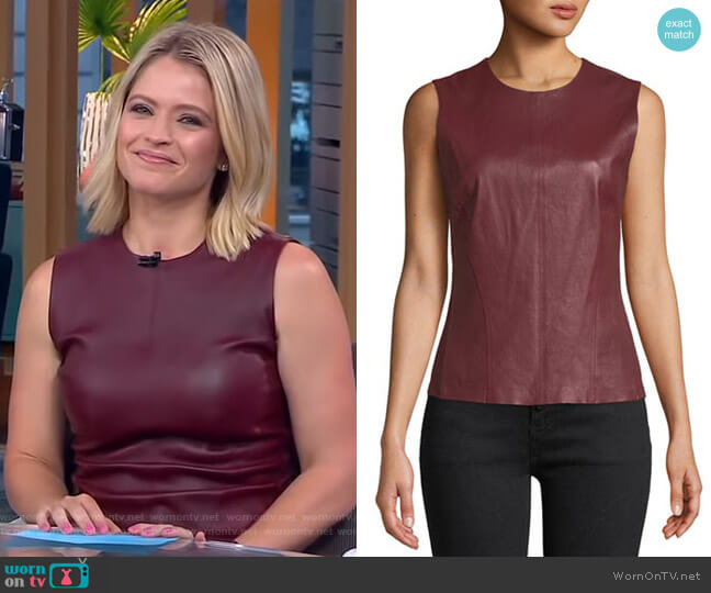Theory Bristol Leather Shell Top worn by Sara Haines on Good Morning America
