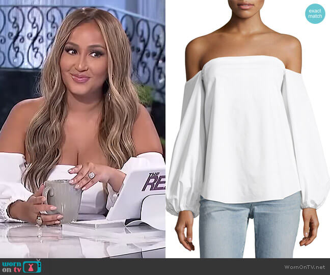 Theory Laureema Off-The-Shoulder Top worn by Adrienne Houghton on The Real
