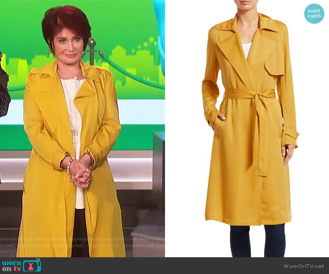 Theory Oaklane Silk Trench Coat worn by Sharon Osbourne on The Talk